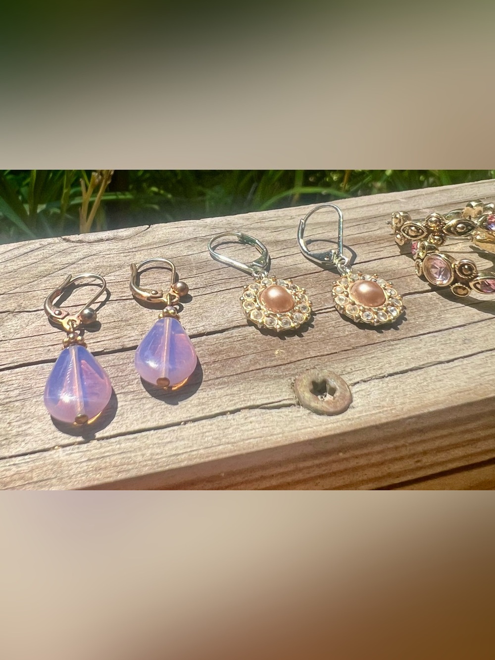 Vintage Style Statement Earrings Lot 4 Pairs Gold Silver Gemstone Jewelry